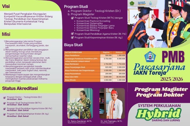 Pascasarjana IAKN Toraja Tawarkan 3 Prodi Magister Dan Program Doktor, Begini Cara Daftarnya
